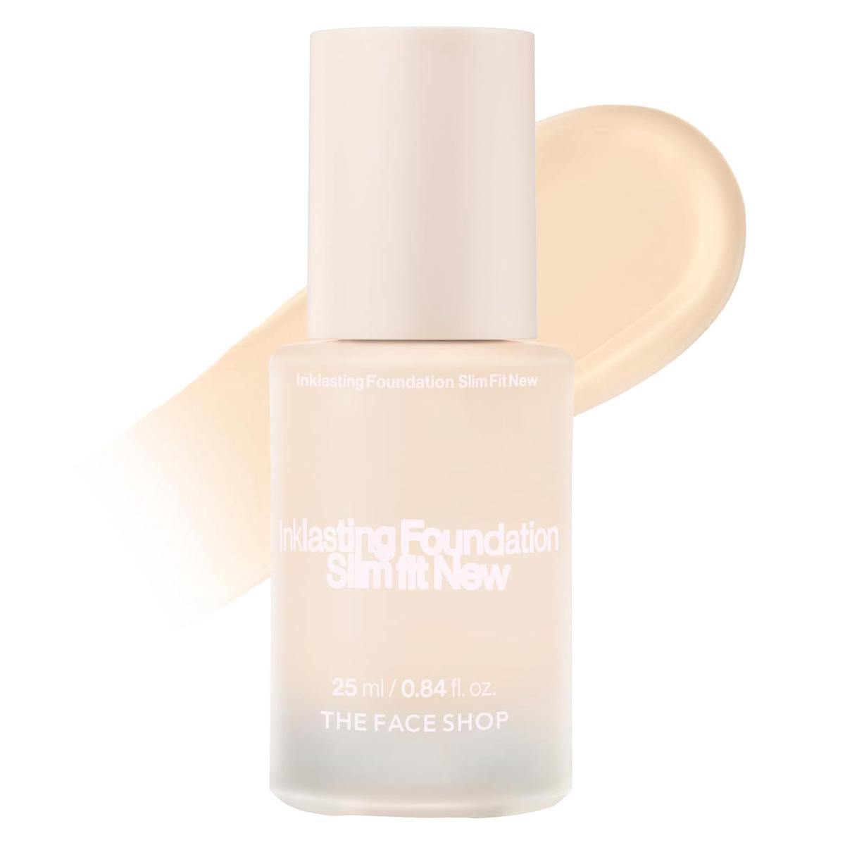 THE FACE SHOP Ink Lasting Liquid Foundation, Full Coverage, 72Hour Wear SemiMatte Finish, Makeup with Bakuchiol, N010 Ivory, 0.84Fl.Oz.